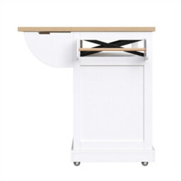 Abrihome Serving Cart Kitchen Rollable With Drop-Leaf Table & App Led Lighting, Modern Kitchen Island With Snack Shelves & Storage, White - thumbnail 9