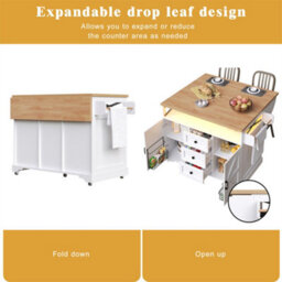Abrihome Serving Cart Kitchen Rollable With Drop-Leaf Table & App Led Lighting, Modern Kitchen Island With Snack Shelves & Storage, White - thumbnail 5