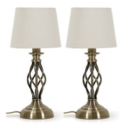 Valuelights Memphis Pair Of Antique Brass Twist Table Lamps With A Fabric Lampshade Bedroom Bedside Light