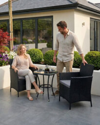 Evre Copenhagen Black Outdoor Rattan Garden Bistro Set 2 Seater Wicker Table & Chairs Furniture With Cushions Glass Coffee Table - thumbnail 4