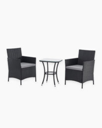 Evre Copenhagen Black Outdoor Rattan Garden Bistro Set 2 Seater Wicker Table & Chairs Furniture With Cushions Glass Coffee Table - thumbnail 8