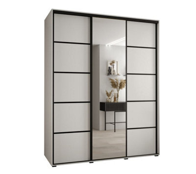 Arte Elegant White Mirrored Cannes V Sliding Wardrobe H2050mm W1900mm D600mm With Custom Black Steel Handles - image 1