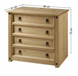 Mercers Furniture Corona Small 4 Drawer Chest Of Drawers Rustic Solid Wood Pine Wooden With Mexican Styling Bedroom - thumbnail 6