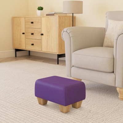 Black Currant Purple Natural Wood Chunky Legs Faux Leather Small Footstool Handmade Uk By Footstools Direct - image 1