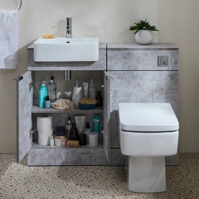 Homestylestore 1050mm Concrete Grey Bathroom Combination Vanity Wc Unit With Chrome Finger Pull Handle - image 1