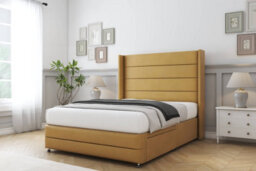 "Sloomy Sterling Mustard Plush Divan Bed No Drawers - 54"" Wingback Headboard & 12"" Footboard 6' Super King" - thumbnail 3