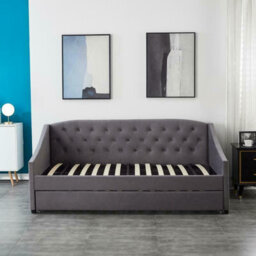 Kosy Koala Daybed With Trundle Grey 3Ft Single Velvet Tufted Wooden Bedroom