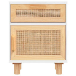 Vidaxl Bedside Cabinets 2 Pcs White Solid Wood Pine And Natural Rattan - thumbnail 5