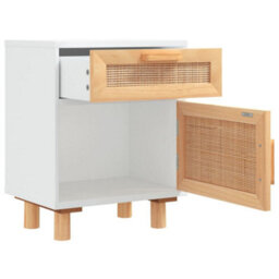 Vidaxl Bedside Cabinets 2 Pcs White Solid Wood Pine And Natural Rattan - thumbnail 6