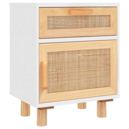 Vidaxl Bedside Cabinets 2 Pcs White Solid Wood Pine And Natural Rattan - thumbnail 4