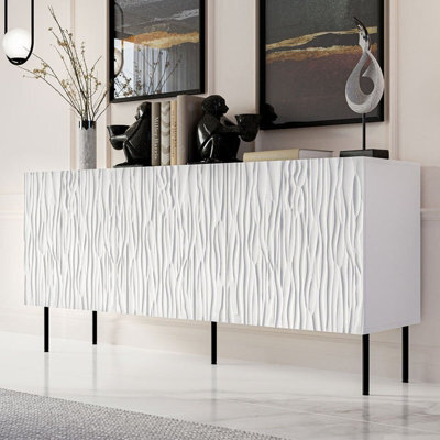 Jungle 152Cm Sideboard Modern Cabinet With Metal Legs Push To Open System Durable Mdf And Laminated Board White Black - image 1
