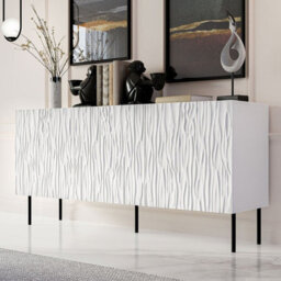 Jungle 152Cm Sideboard Modern Cabinet With Metal Legs Push To Open System Durable Mdf And Laminated Board White Black