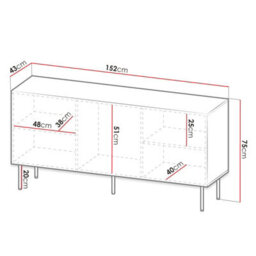 Jungle 152Cm Sideboard Modern Cabinet With Metal Legs Push To Open System Durable Mdf And Laminated Board White Black - thumbnail 3