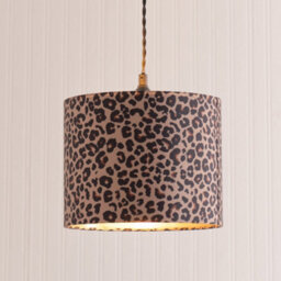Valuelights Oasis Leopard Print Fabric With Metallic Gold Inner Drum Lamp Shade And Bulb (D)25Cm - thumbnail 2