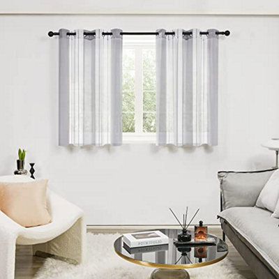 Deconovo Sheer Curtains Yarn-Dyed Faux Linen Home Decorative Eyelet Voile Curtains, 55 X 54 Inch Dark Grey 2 Panels - image 1