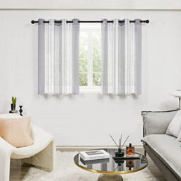 Deconovo Sheer Curtains Yarn-Dyed Faux Linen Home Decorative Eyelet Voile Curtains, 55 X 54 Inch Dark Grey 2 Panels - thumbnail 1