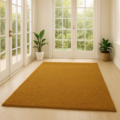 Uetian Golden Shaggy Rug Large Area Soft Rug For Living Room Hallways Bedroom With 5Cm Pile Thickness Large Golden ( 160 X 230) - image 1