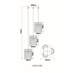 Luminosa Lighting Luminosa Gorley Cluster Pendant Ceiling Light Matt Sand, Glass Rods, 3X E27 - thumbnail 6