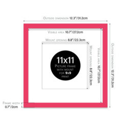"11X11"" Bright Pink Picture Frame - 11X11"" Square Frame With 9X9"" Mount For 11X11""/9X9"" Pictures Art Deco Style Room Decor, 1 Pack" - thumbnail 2