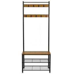 Coat Rack Stand Shoe Storage Bench With 9 Hooks Industrial Style Retro - thumbnail 3