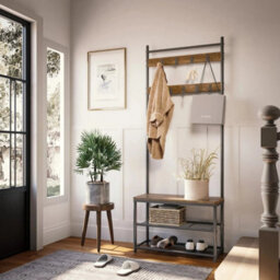 Coat Rack Stand Shoe Storage Bench With 9 Hooks Industrial Style Retro - thumbnail 6