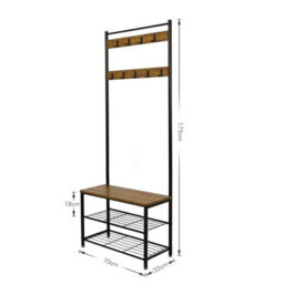 Coat Rack Stand Shoe Storage Bench With 9 Hooks Industrial Style Retro - thumbnail 2