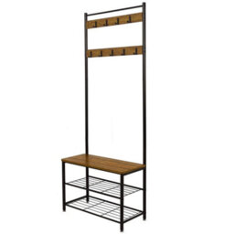 Coat Rack Stand Shoe Storage Bench With 9 Hooks Industrial Style Retro - thumbnail 1