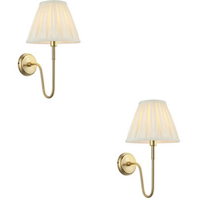 Loops 2 Pack Indoor Antique Brass Plate Wall Light - Cream Fabric Shade - Dimmable 10W Led E27 - image 1