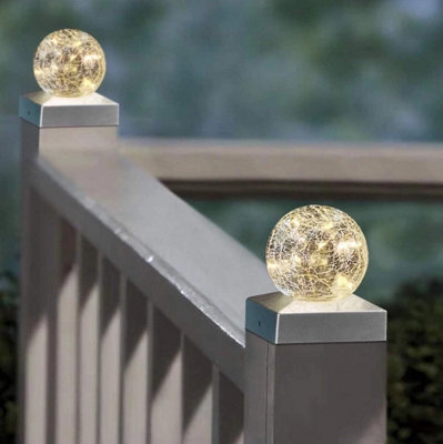 4Pcs Solar Crackle Ball Led Garden Fence Post Lights Warm White - image 1