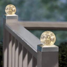 4Pcs Solar Crackle Ball Led Garden Fence Post Lights Warm White - thumbnail 1