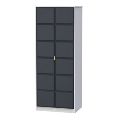 Bologna Ready Assembled Modern Matt Indigo & White Tall Double Wardrobe (H)1970mm (W)740mm (D)530mm - image 1