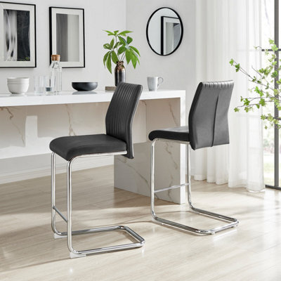 Furniturebox Uk Lorenzo 2X Black Faux Leather & Silver Leg Counter Stools - image 1