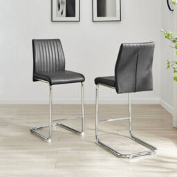 Furniturebox Uk Lorenzo 2X  Black Faux Leather & Silver Leg Counter Stools - thumbnail 3