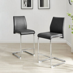 Furniturebox Uk Lorenzo 2X  Black Faux Leather & Silver Leg Counter Stools - thumbnail 2