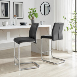Furniturebox Uk Lorenzo 2X  Black Faux Leather & Silver Leg Counter Stools - thumbnail 1
