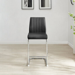 Furniturebox Uk Lorenzo 2X  Black Faux Leather & Silver Leg Counter Stools - thumbnail 5