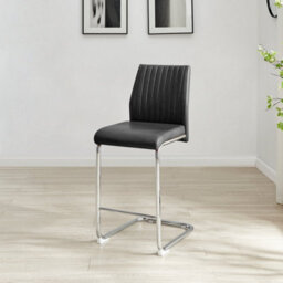Furniturebox Uk Lorenzo 2X  Black Faux Leather & Silver Leg Counter Stools - thumbnail 4