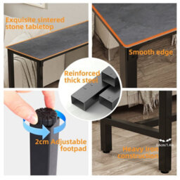 Fativo L120Xw40Xh105Cm Sintered Stone Marble Heavy Duty Kitchen Table Bar Table Pub Dining High Table, Black - thumbnail 3