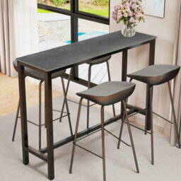 Fativo L120Xw40Xh105Cm Sintered Stone Marble Heavy Duty Kitchen Table Bar Table Pub Dining High Table, Black