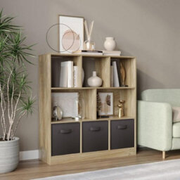 Urbn-Living Urbnliving Asymmetrical 8 Cube Oak Bookcase Storage Unit With 3 Fabric Drawer Inserts- Black - thumbnail 5