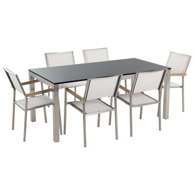 Beliani Garden Dining Set 6 Seater Grosseto Granite Flamed Black/ White - image 1