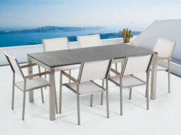 Beliani Garden Dining Set 6 Seater Grosseto Granite Flamed Black/ White - thumbnail 2