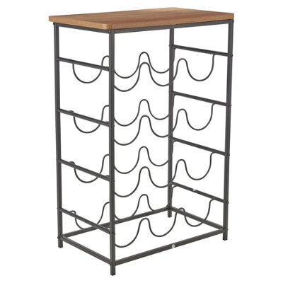 Urbn-Living 12 Bottle Wine Brown Rack Shelf Freestanding Metal Frame Wooden Top Display Stand - image 1