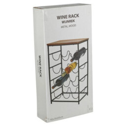Urbn-Living 12 Bottle Wine Brown Rack Shelf Freestanding Metal Frame Wooden Top Display Stand - thumbnail 6