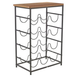 Urbn-Living 12 Bottle Wine Brown Rack Shelf Freestanding Metal Frame Wooden Top Display Stand - thumbnail 1