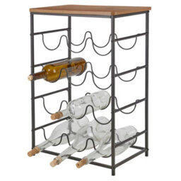 Urbn-Living 12 Bottle Wine Brown Rack Shelf Freestanding Metal Frame Wooden Top Display Stand - thumbnail 4