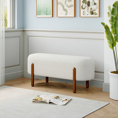 Living And Home Contemporary White Fabric Upholstered Hallway Bench Bed End Bench With Wood Legs W 1080 X D 415 X H 480 mm - image 1