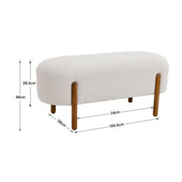 Living And Home Contemporary White Fabric Upholstered Hallway Bench Bed End Bench With Wood Legs W 1080 X D 415 X H 480 mm - thumbnail 6
