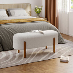 Living And Home Contemporary White Fabric Upholstered Hallway Bench Bed End Bench With Wood Legs W 1080 X D 415 X H 480 mm - thumbnail 2