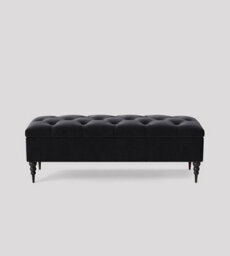 120Cm Safar Ottoman Bench With Storage And Turned Wooden Legs- Plush Velvet Shoes Bench - Black Chesterfield Storage Bench - thumbnail 3